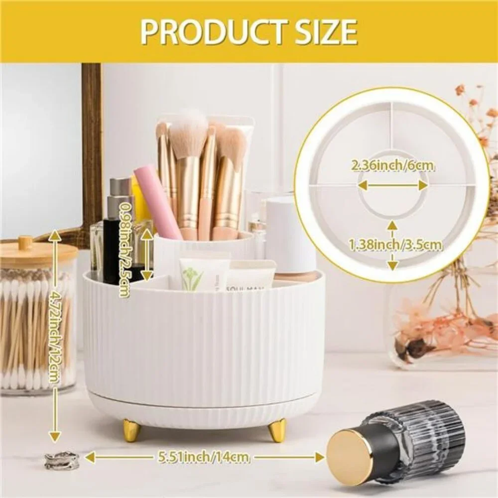 Rotating Makeup Organizer Brush Holder Desktop Cosmetic Storage Box White